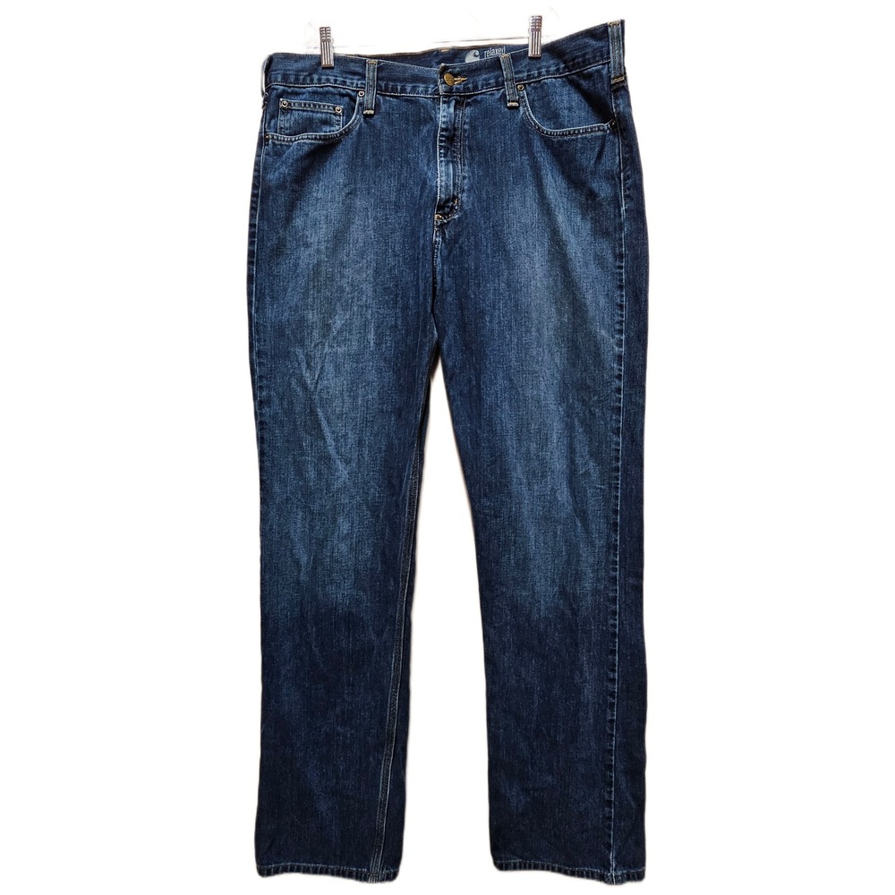 Carhartt B320 WTB Mens Relaxed Straight Leg Jeans Dark‎ Wash Blue Denim 38x36